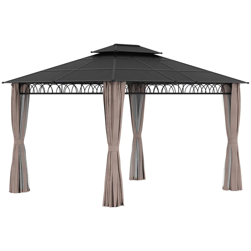 Image of Outsunny 3.6x3m Polycarbonate Gazebo w/ Nettings?&?Curtains, Black 84C-364V01KK