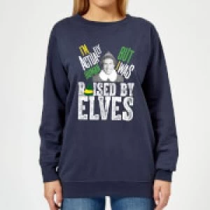 Image of Elf Raised By Elves Womens Christmas Sweatshirt - Navy - M