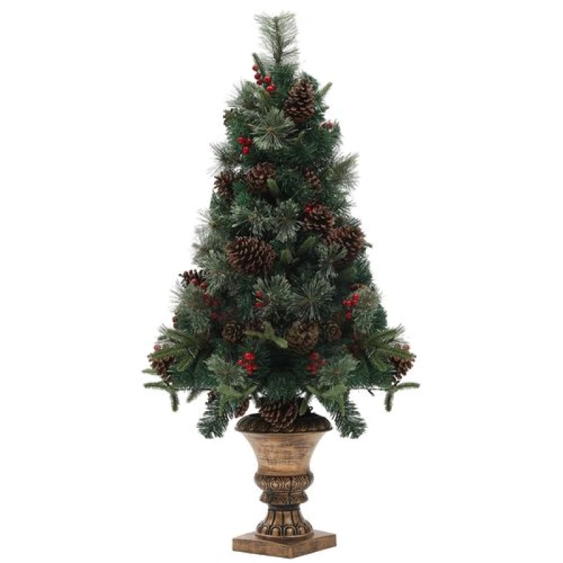 Image of HOMCOM 4ft Artificial Christmas Tree with 60 Warm White LED Lights Green