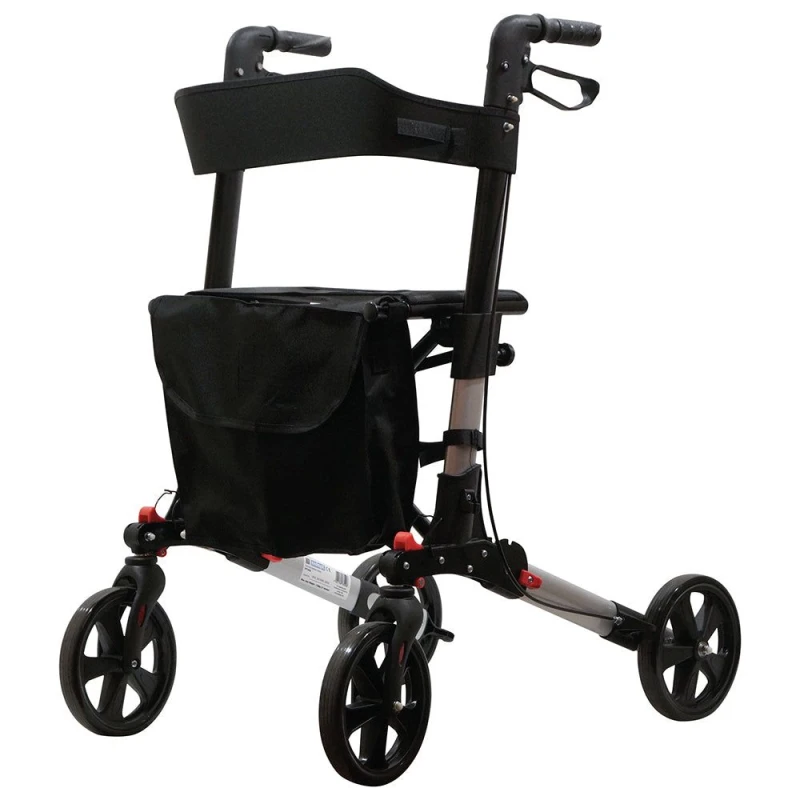Image of Loops Grey Aluminium 4 Wheel Rollator Walking Aid - Flat Folding - 136kg Weight Limit Grey