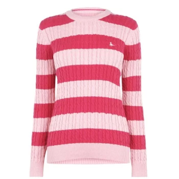 Image of Jack Wills Tinsbury Stripe Crew Neck Cable Knitted Jumper - Pink STRIPE