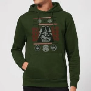 Image of Star Wars Darth Vader Face Knit Christmas Hoodie - Forest Green - L