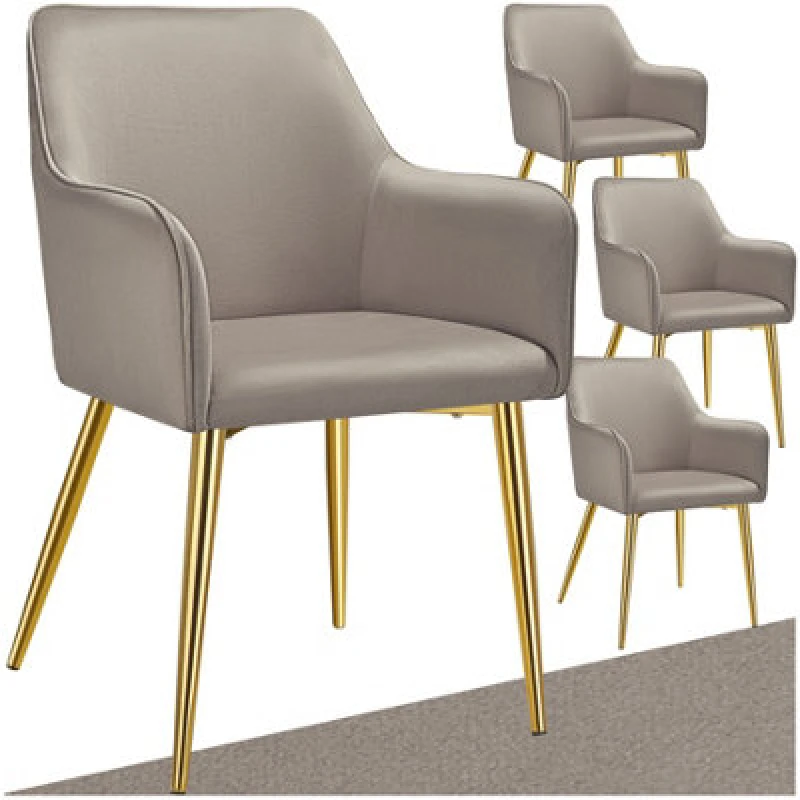 Image of Tectake Set Of 4 Dining Chair Avane - Velvet Look, Padded Armchair, High Backrest And High Armrests - Taupe