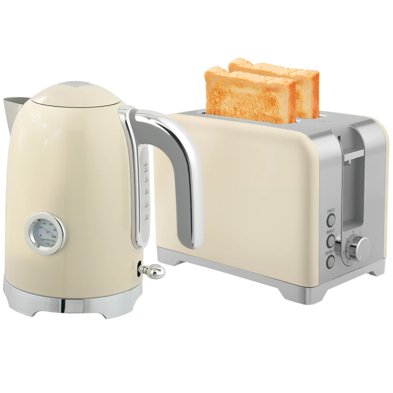 Image of HOMCOM HOMCOM Kettle and Toaster Set with Temperature Gauge, Crumb Tray, Cream 5063603790346