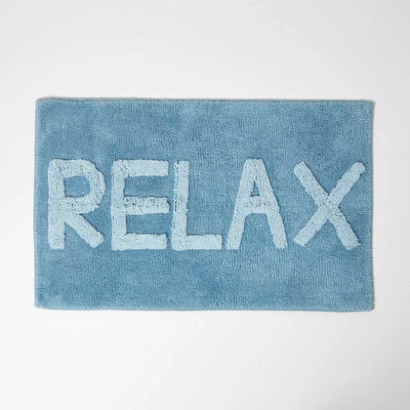 Image of Homescapes Blue Relax Bath Mat 100% Cotton, 50 X 80 Cm