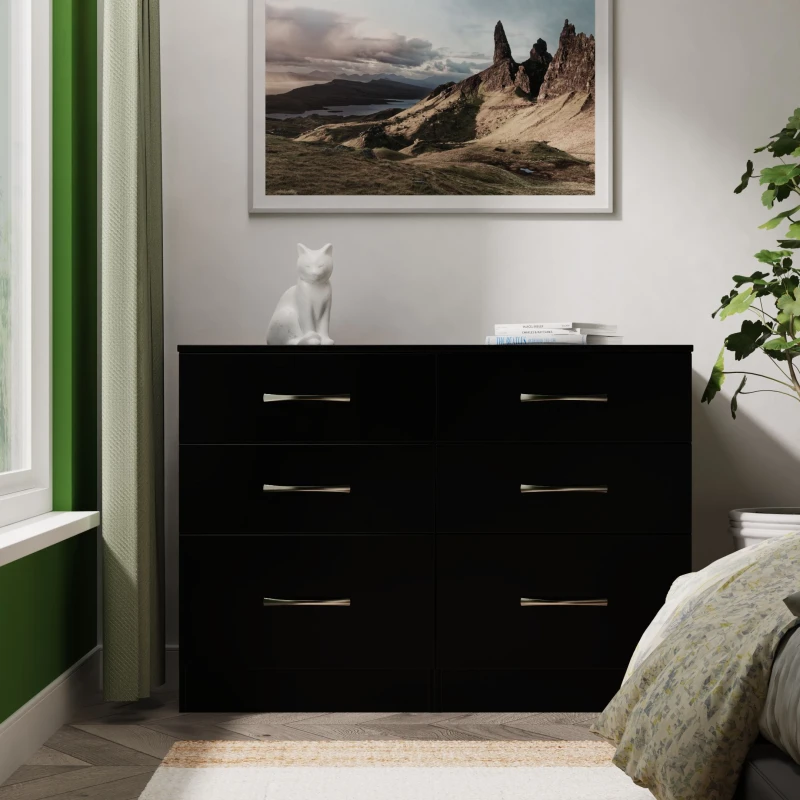 Image of Ready Assembled 2 U Hampshire 6 Drawer Wide Chest (Ready Assembled) in Black Unisex