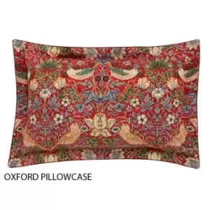 Image of William Morris Bedding, Strawberry Thief Oxford Pillowcase, Crimson