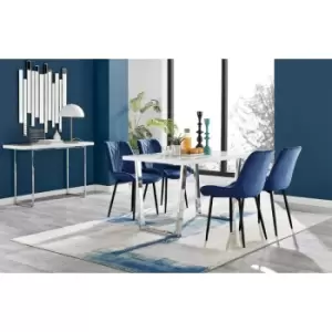 Image of Kylo White High Gloss Dining Table & 4 Navy Pesaro Black Leg Chairs