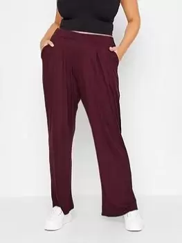 Image of Yours Pleat Front Wide Leg Trousers - Plum, Purple, Size 16, Women