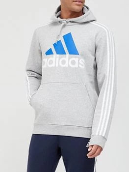 Image of Adidas Big Badge Of Sport 3 Stripe Fleece Hoodie - Grey/Blue