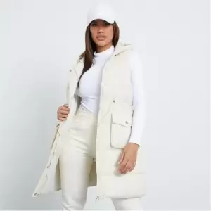 Image of I Saw It First Hooded Longline Drawstring Padded Gilet - Cream