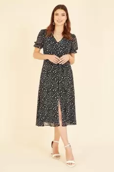 Image of Black Animal Print Midi Tea Dress