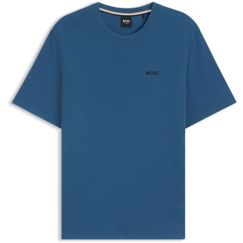 Image of Boss Mens Waffle T-Shirt, Structured Design Blue 462 male Medium