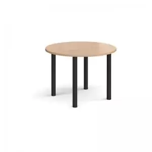 Image of Circular Black radial leg meeting table 1000mm - beech