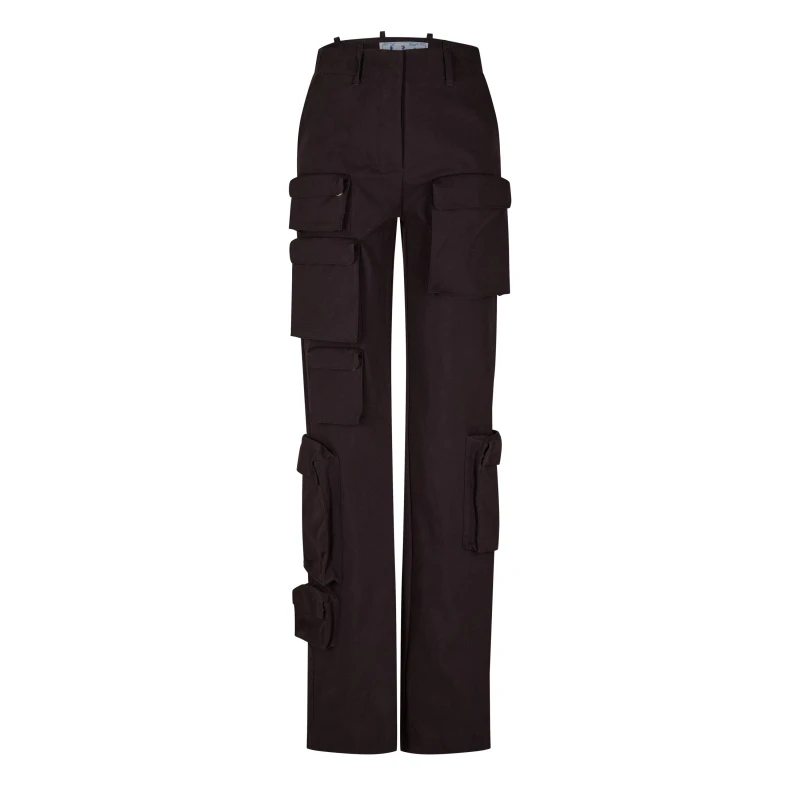 Image of Off White Womens Multi Pocket Straight Cut Cargo Trousers Dark Grey female 8 (40)