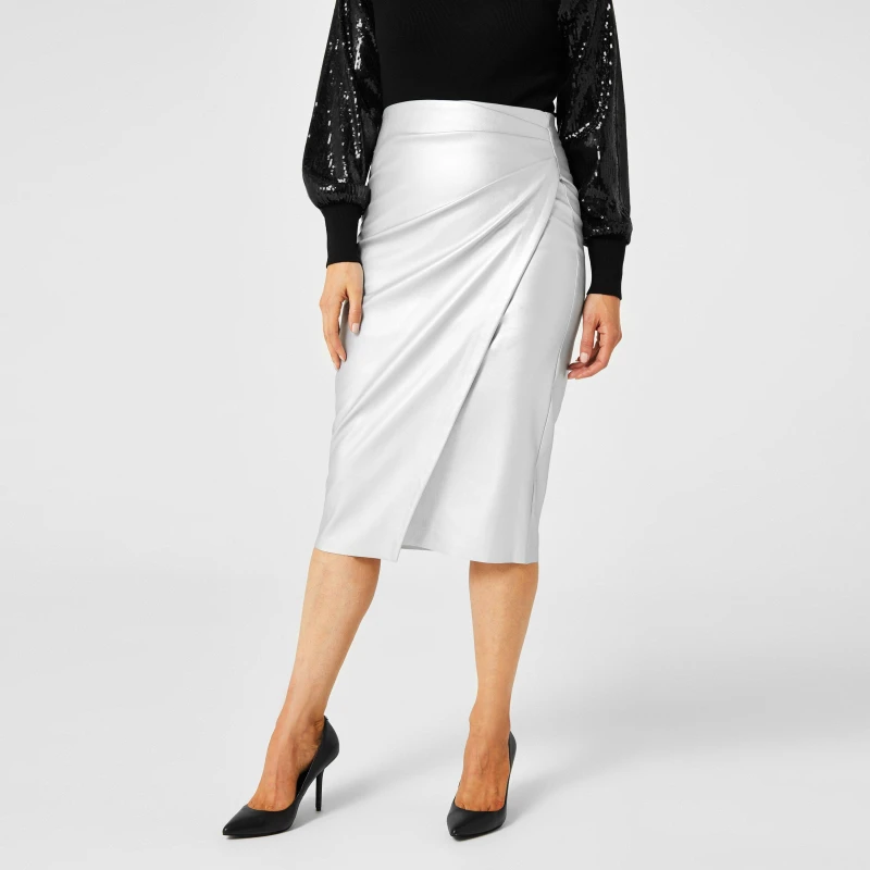 Image of Biba Biba PU Midi Skirt - Silver Silver 8