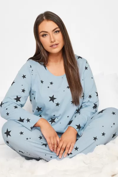 Image of Yours Yours Starry Night Ls Tapered Pj Set, Blue, Size 22-24, Women