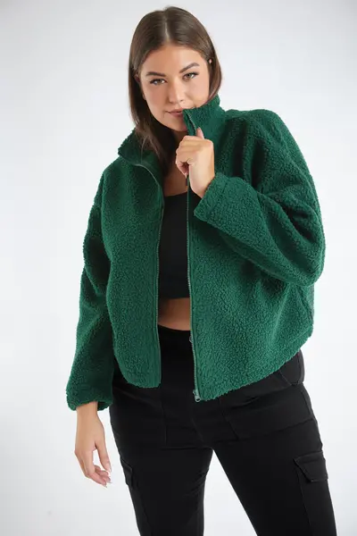 Image of Yours Teddy Borg Cropped Fleece Hoodie Green