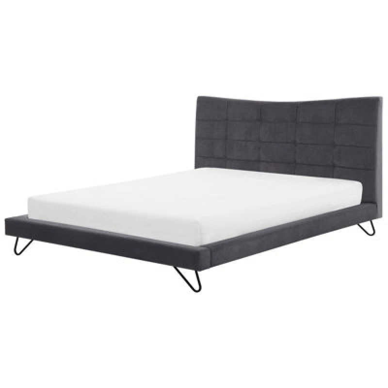 Image of Beliani Bed Velvet Lannion 180 X 200 Cm (Eu Super King) Dark Grey