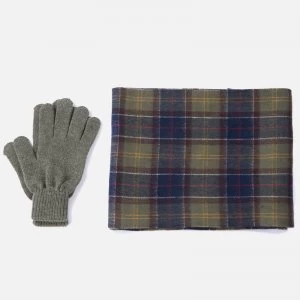 Image of Barbour Mens Tartan Scarf and Gloves Gift Set - Signature Check