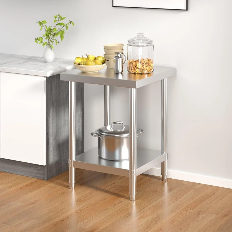 Image of Kabinet UK 60cm 2 Tier Square Kitchen Stainless Steel Table Silver unisex One size