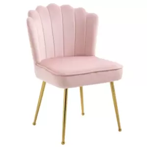 Image of Homcom Velvet Feel Shell Luxe Accent Chair Metal Legs Pale Pink