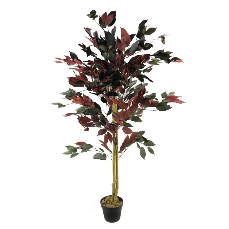 Image of Leaf 120cm (4ft) Artificial Dark Red Green Ficus Plant - Extra Large Red unisex
