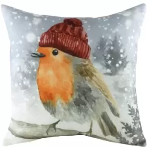 Image of Evans Lichfield Snowy Robin Winter Cushion Cover (One Size) (Multicoloured) - Multicoloured