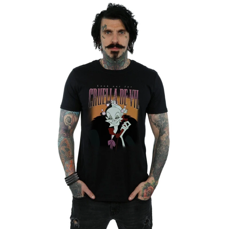 Image of Disney Men Cruella De Vil Homage T-Shirt in Black Size: Small Black S Male 5057981597819