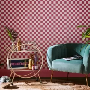 Image of Envy - Check me Out Rasberry Pink Checkered Wallpaper - Pink