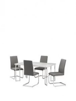 Image of Julian Bowen Positano 150 Cm Marble Effect Dining Table + 4 Roma Chairs
