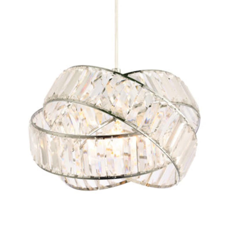 Image of Happy Homewares Modern Three Ring Chrome Pendant Lighting Shade With Transparent Acrylic Prisms