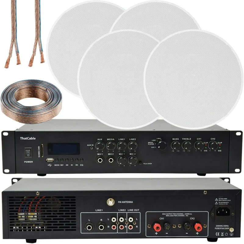 Image of Loops 400W Bluetooth Sound System 4x 6.5 Slim Ceiling Speaker Channel HiFi Amplifier Multi unisex