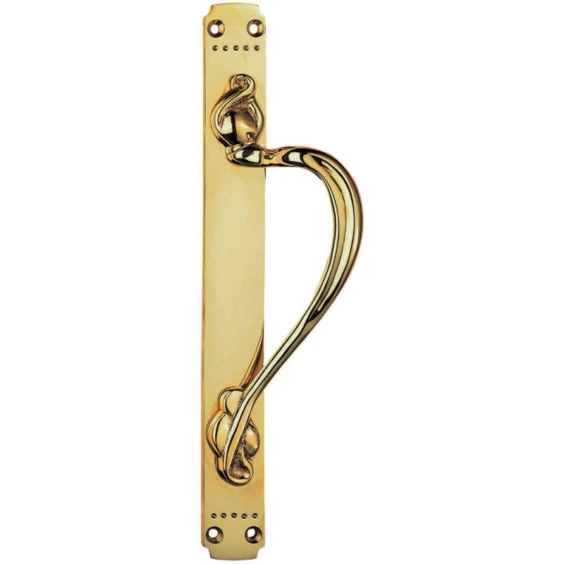 Image of Loops Right Handeda Door Pull Handle With Dot Pattern 384 x 42.5mm Polished Brass Metallics unisex