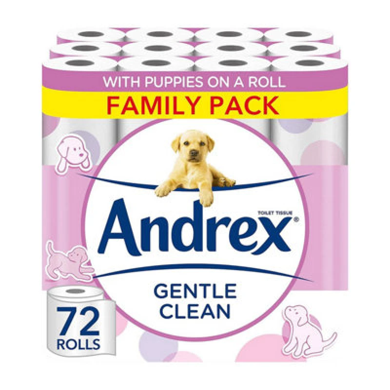Image of Andrex Gentle Clean Puppies on Roll Recycled 'Toilet Paper', 72 Rolls White