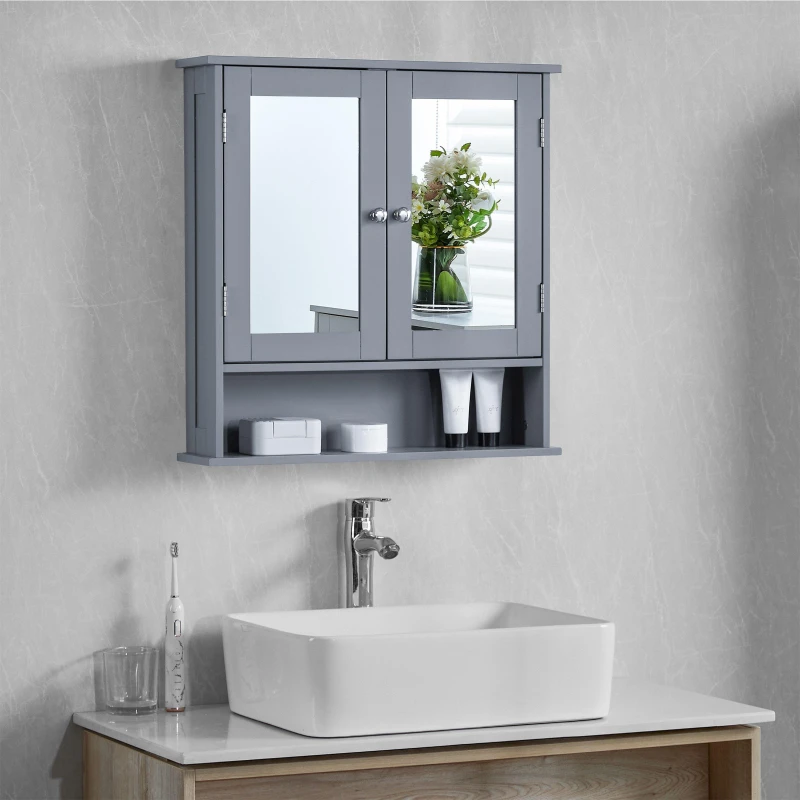 Image of Lassic Priano 2 Door Mirrored Wall Cabinet With Shelf - Grey Unisex One Size