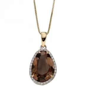 Image of Irregular Shaped Smoky Quartz Diamonds Yellow Gold Pendant GP2275Y