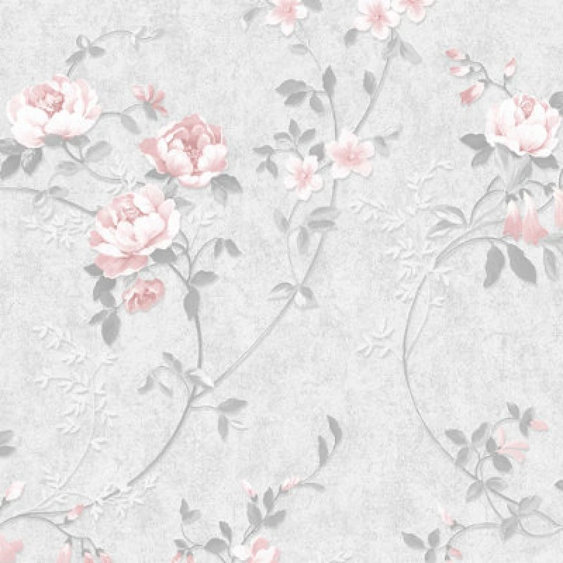 Image of MURIVA Muriva - Bettany Floral Wallpaper Textured Heavyweight Vinyl Grey Pink Glitter WL-703052