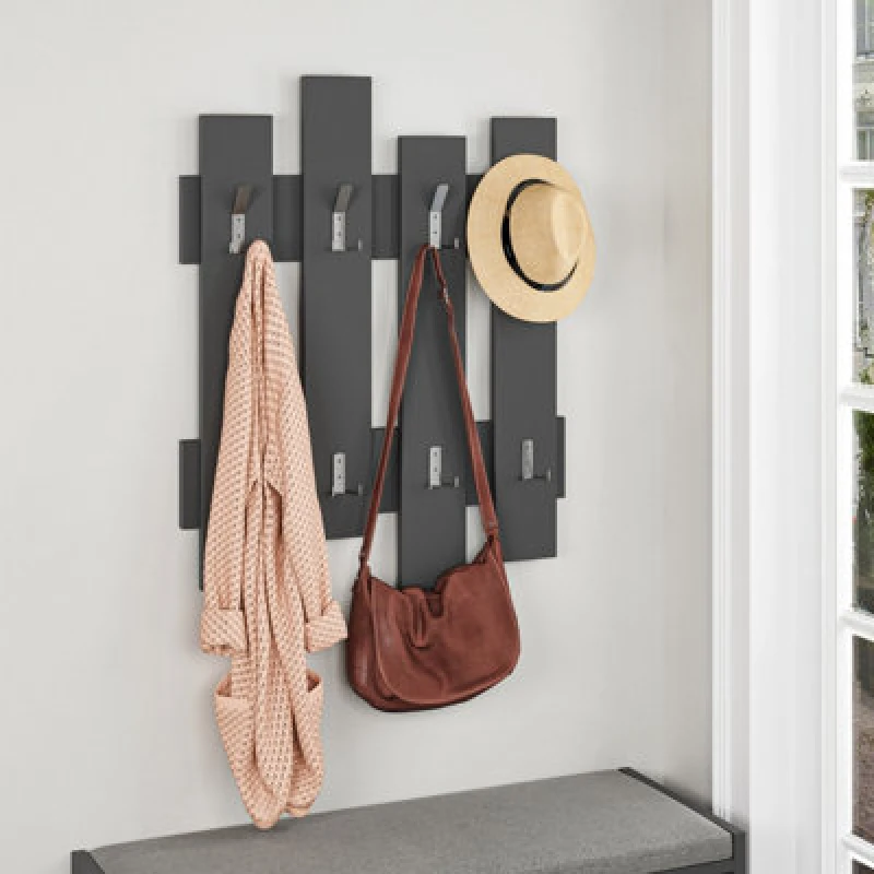 Image of Decortie Wave Modern Wall-Mounted Coat Hanger With 8 Hooks Anthracite Grey 69 Width