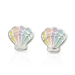 Image of JG Signature Childrens Silver Enamel Rainbow Shell Stud Earrings