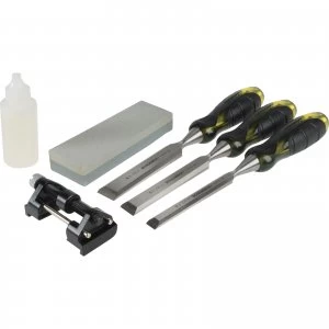 Image of Roughneck 3 Piece Bevel Edge Chisel Set Sharpening Kit