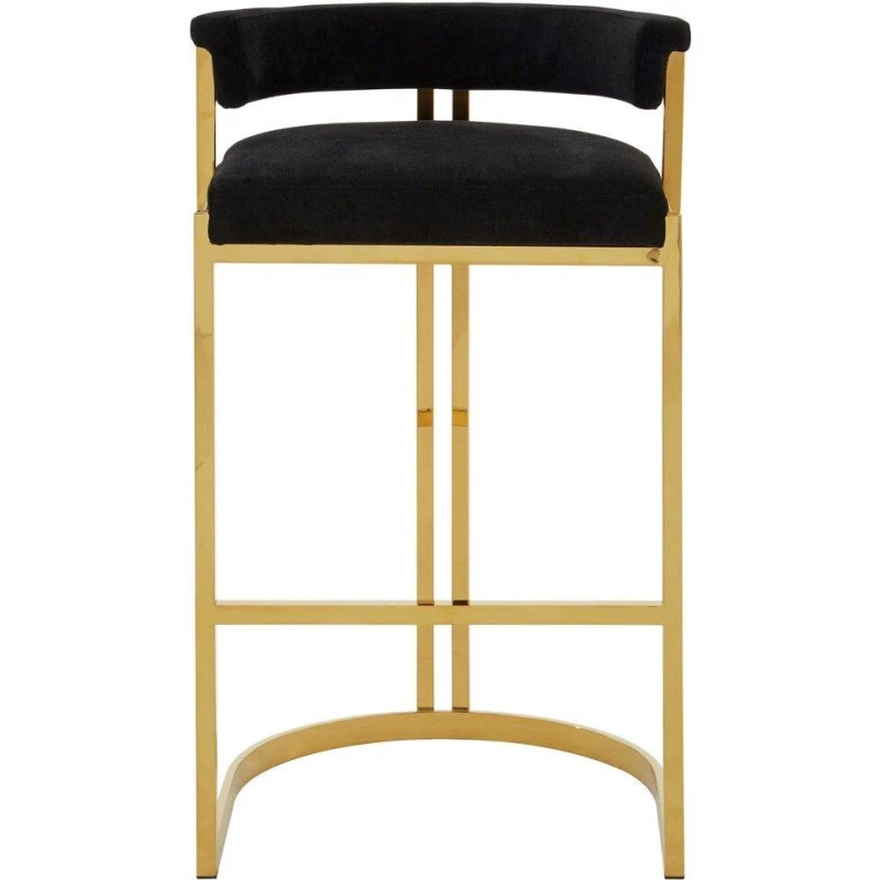 Image of Premier Housewares Black Velvet Bar Stool with Gold Frame, Luxury Black and Gold Stool for Bars, Modern Velvet Bar Stool Black