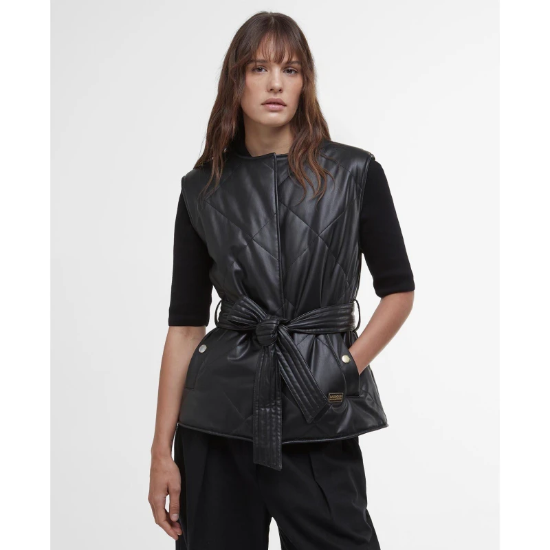 Image of Barbour International Womens Rosa Faux Leather Quilted Belted Gilet Black female 10 (S)