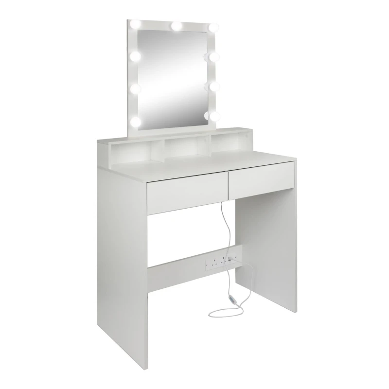 Image of Harbour Housewares Wooden Dressing Table with LED Lights - White White Unisex