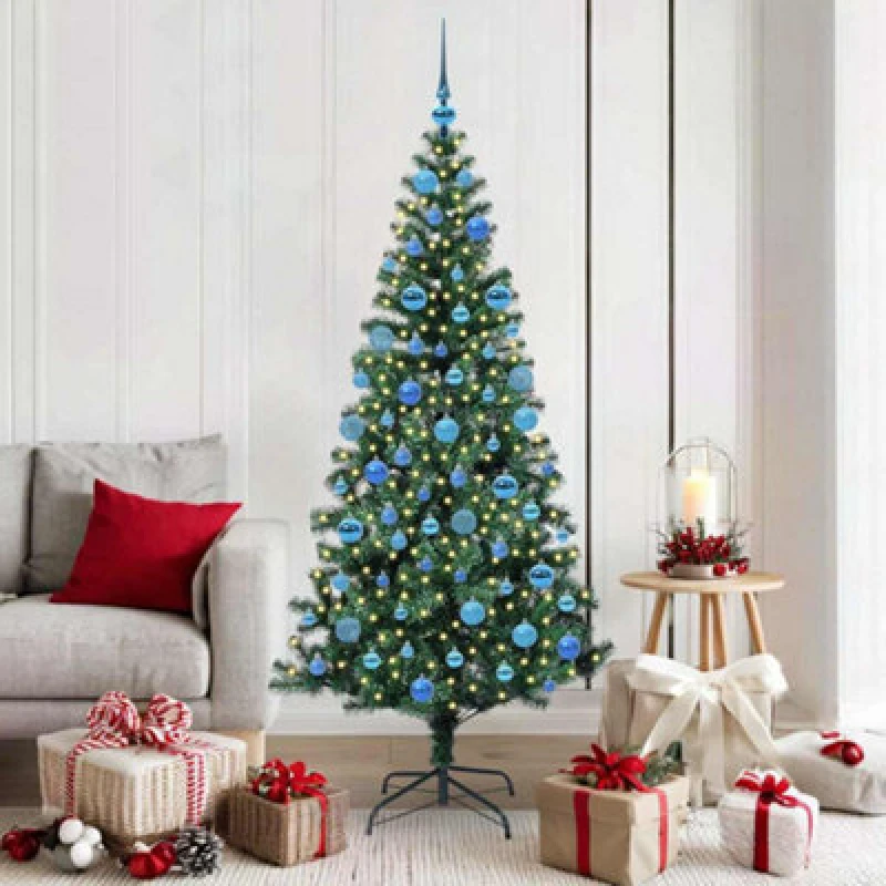 Image of vidaXL Artificial Pre-lit Christmas Tree with Blue Balls Green 180cm PVC and Metal, Green 3396769