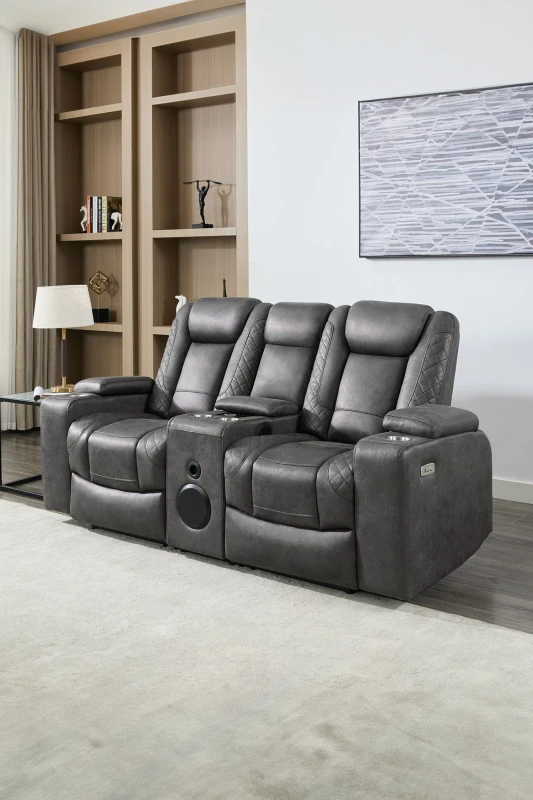 Image of More4Homes Ashton 2 Seater Fabric Auto Recliner Sofa With Concole Grey