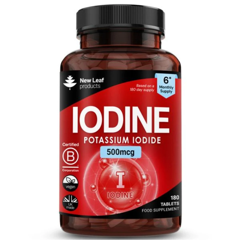 Image of New leaf health Iodine Tablets 150mcg Supplement Vegan Thyroid Support 180 Capsules Red unisex