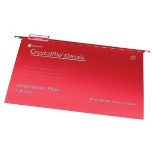 Image of Rexel Crystalfile Classic Foolscap Manilla Suspension File V-Base 15mm Red - 1 x Pack of 50 Suspension Files