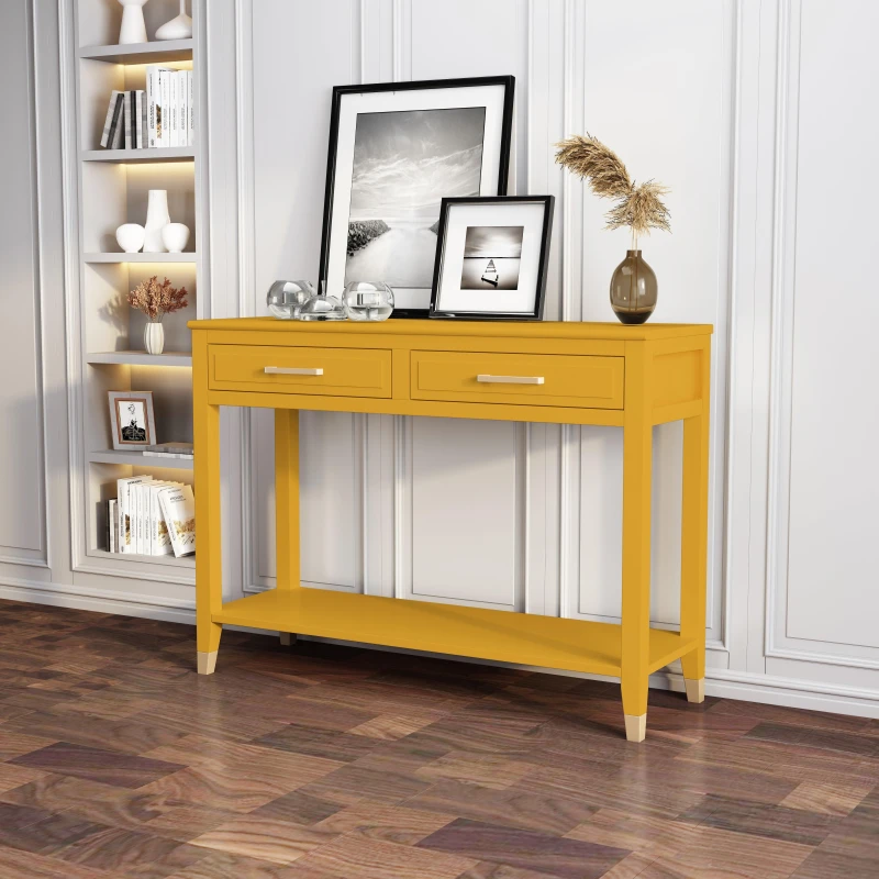 Image of Cabinet Bits Palazzi 2 Drawer Console Table in Mustard Mustard Unisex