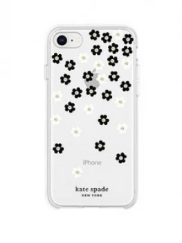 Image of Kate Spade New York New York Protective Hardshell Case For iPhone Se (2020), iPhone 8, 7 & 6/6S - Scattered Flowers Black/White/Gold Gems/Clear
